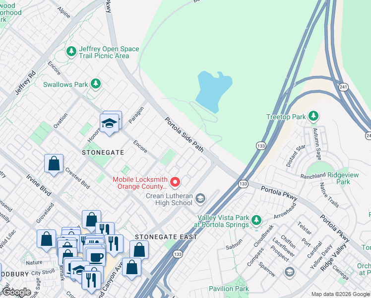 map of restaurants, bars, coffee shops, grocery stores, and more near 123 Windham in Irvine