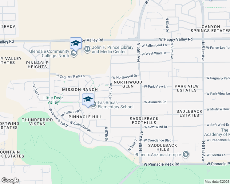 map of restaurants, bars, coffee shops, grocery stores, and more near 5632 West Park View Lane in Glendale