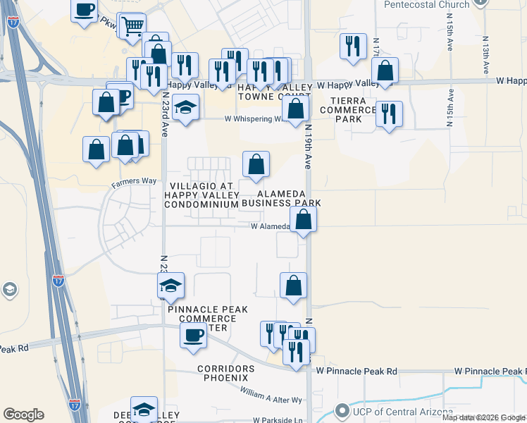 map of restaurants, bars, coffee shops, grocery stores, and more near 25828 North 20th Drive in Phoenix