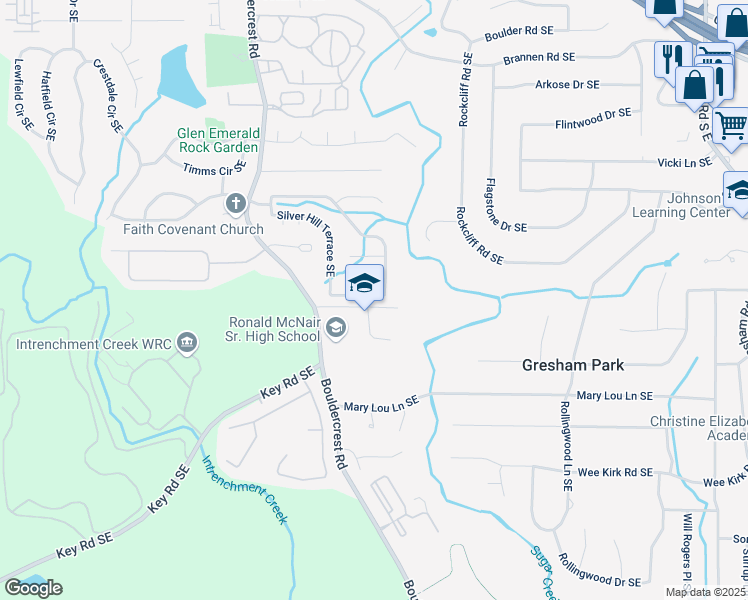 map of restaurants, bars, coffee shops, grocery stores, and more near 2956 Silver Hill Terrace Southeast in Atlanta