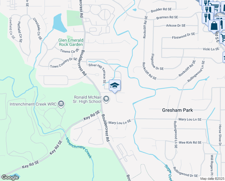 map of restaurants, bars, coffee shops, grocery stores, and more near 2974 Silver Hill Terrace Southeast in Atlanta