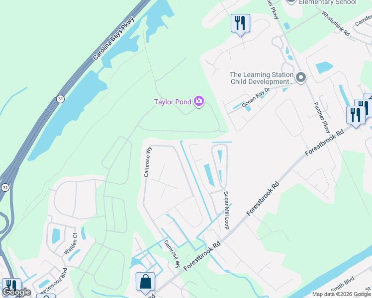 map of restaurants, bars, coffee shops, grocery stores, and more near 749 Rambler Court in Myrtle Beach