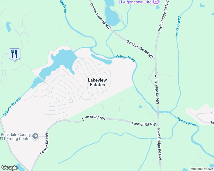 map of restaurants, bars, coffee shops, grocery stores, and more near 17 Knox Drive Northwest in Conyers