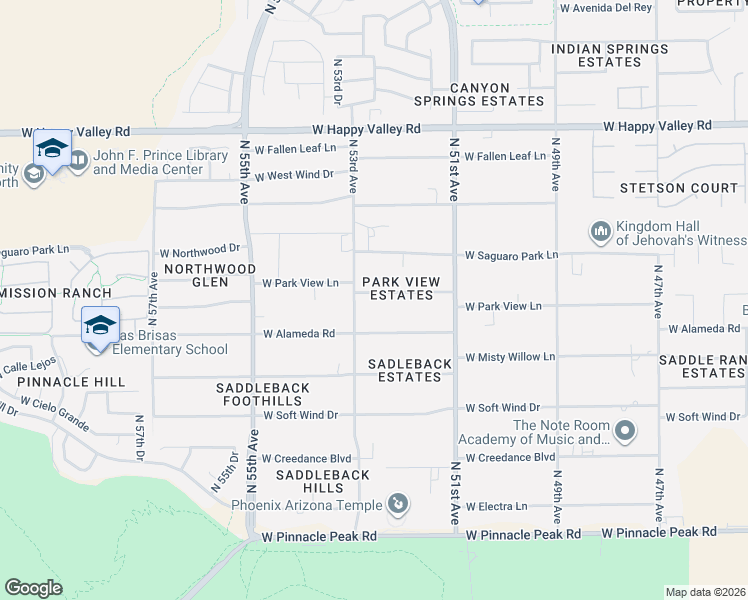 map of restaurants, bars, coffee shops, grocery stores, and more near 5223 West Park View Lane in Glendale