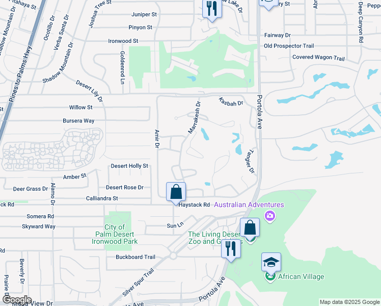 map of restaurants, bars, coffee shops, grocery stores, and more near 47192 El Agadir in Palm Desert
