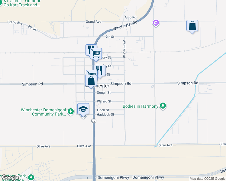 map of restaurants, bars, coffee shops, grocery stores, and more near 33184 Gough Street in Winchester