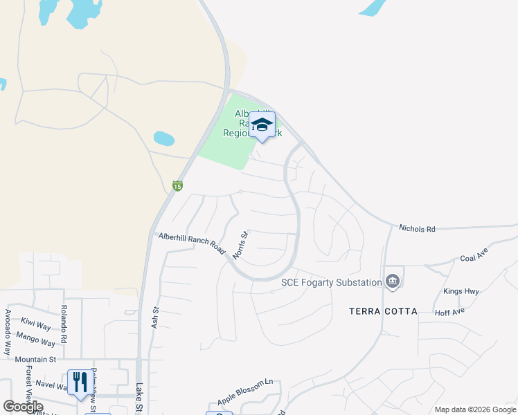 map of restaurants, bars, coffee shops, grocery stores, and more near 4164 Isabella Circle in Lake Elsinore