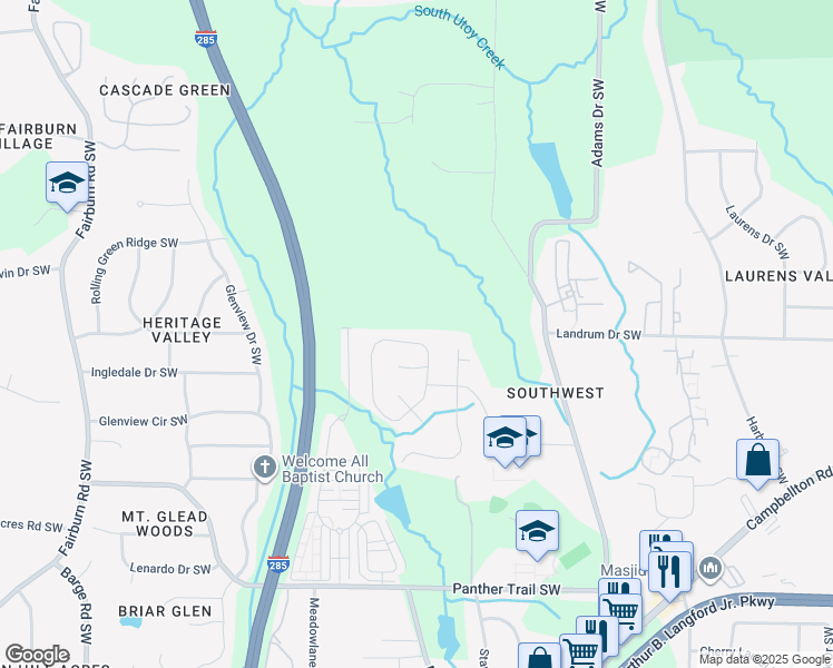 map of restaurants, bars, coffee shops, grocery stores, and more near 3130 Esplanade Circle Southwest in Atlanta