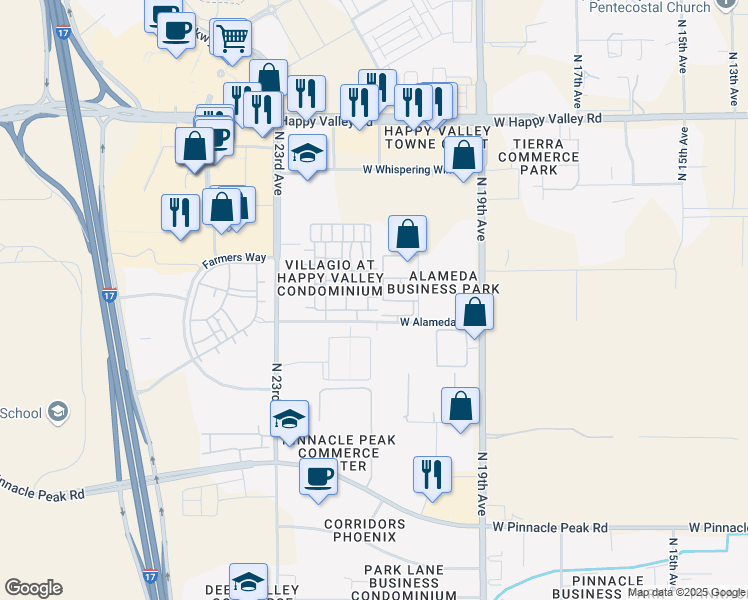 map of restaurants, bars, coffee shops, grocery stores, and more near 24350 North 20th Drive in Phoenix