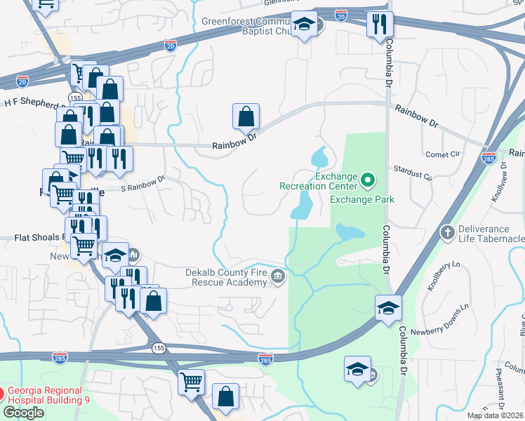 map of restaurants, bars, coffee shops, grocery stores, and more near 2847 Da Vinci Boulevard in Decatur