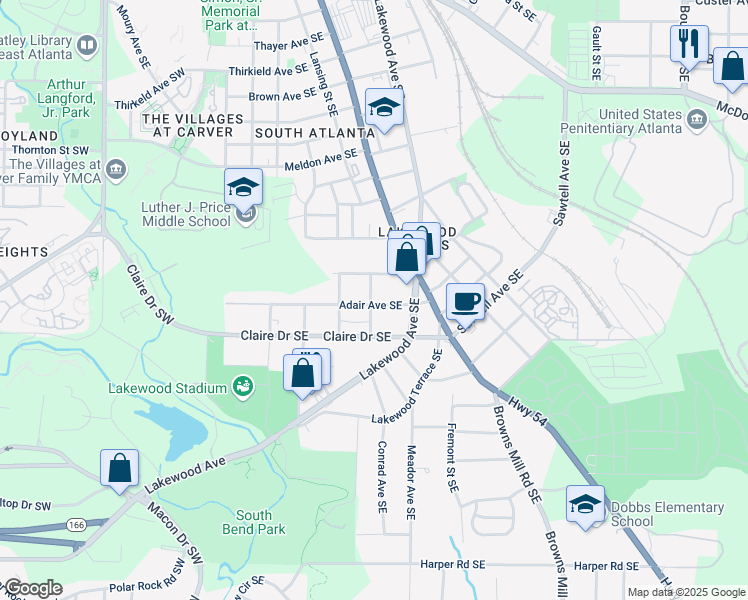 map of restaurants, bars, coffee shops, grocery stores, and more near 190 Adair Avenue Southeast in Atlanta