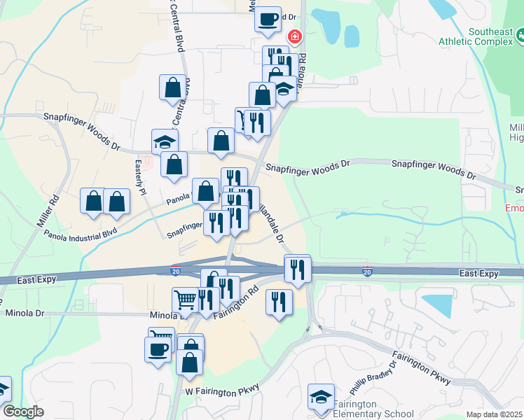 map of restaurants, bars, coffee shops, grocery stores, and more near 5529 Hillandale Drive in Lithonia