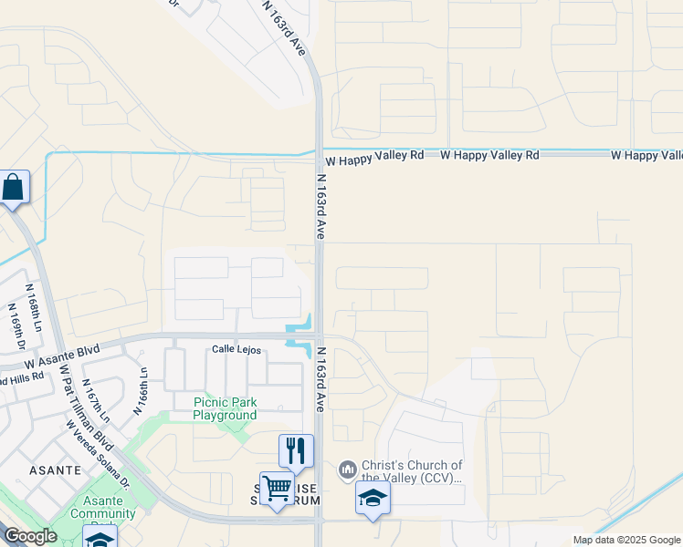 map of restaurants, bars, coffee shops, grocery stores, and more near 15836 West San Ysidro Road in Surprise