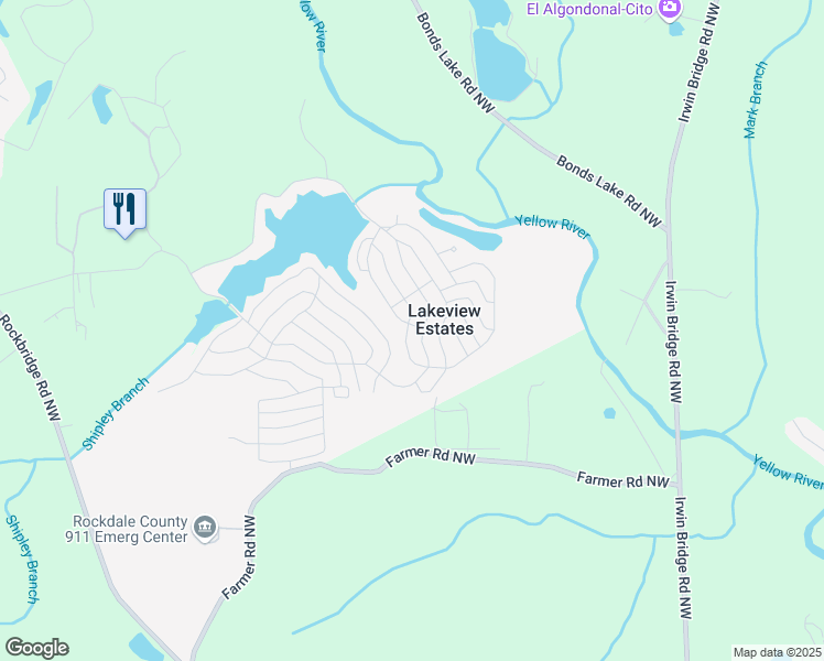 map of restaurants, bars, coffee shops, grocery stores, and more near 105 Magnolia Drive Northwest in Conyers