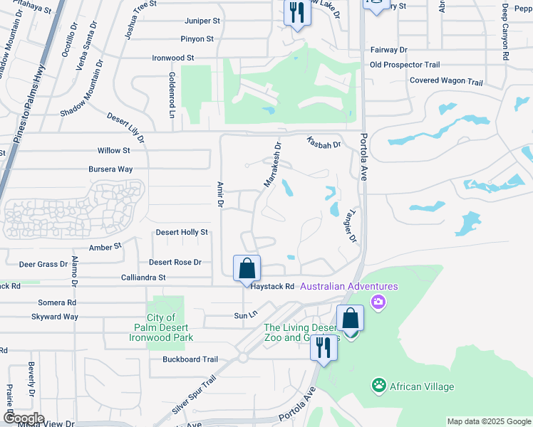 map of restaurants, bars, coffee shops, grocery stores, and more near 47192 El Agadir in Palm Desert