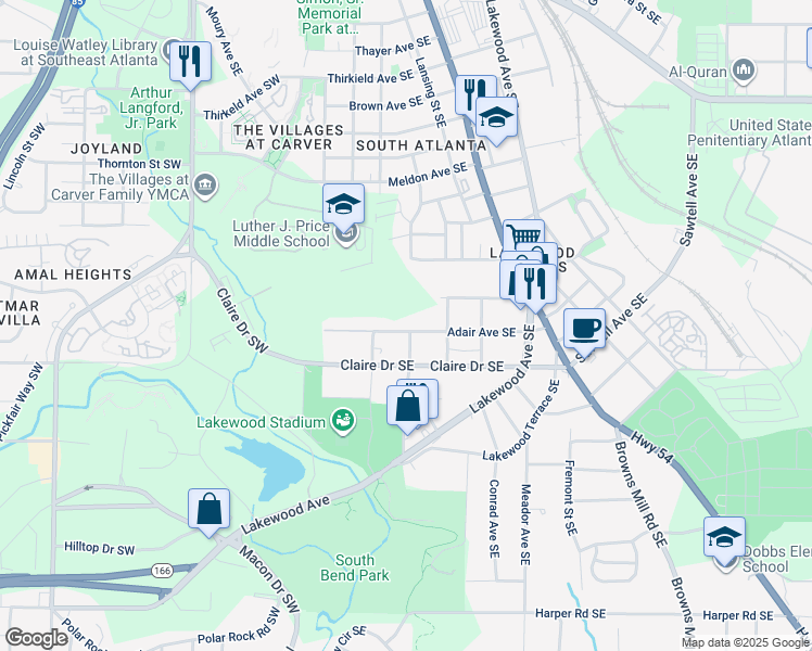 map of restaurants, bars, coffee shops, grocery stores, and more near 94 Adair Avenue Southeast in Atlanta