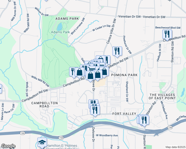 map of restaurants, bars, coffee shops, grocery stores, and more near 1777 Delowe Drive Southwest in Atlanta