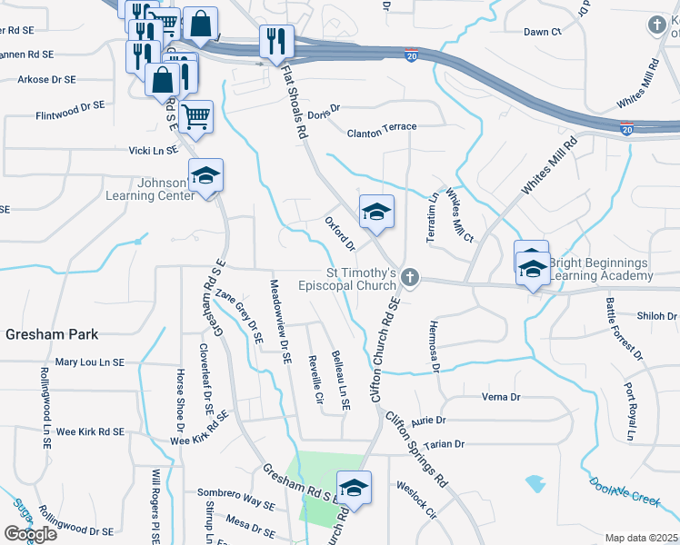 map of restaurants, bars, coffee shops, grocery stores, and more near 2149 Shoals Way in Decatur