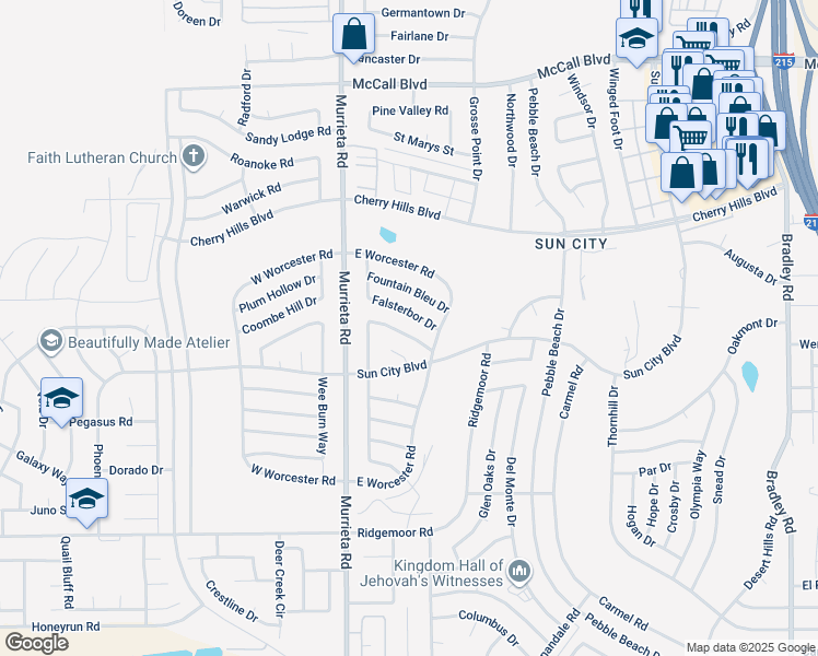 map of restaurants, bars, coffee shops, grocery stores, and more near 26290 Burlington Way in Menifee