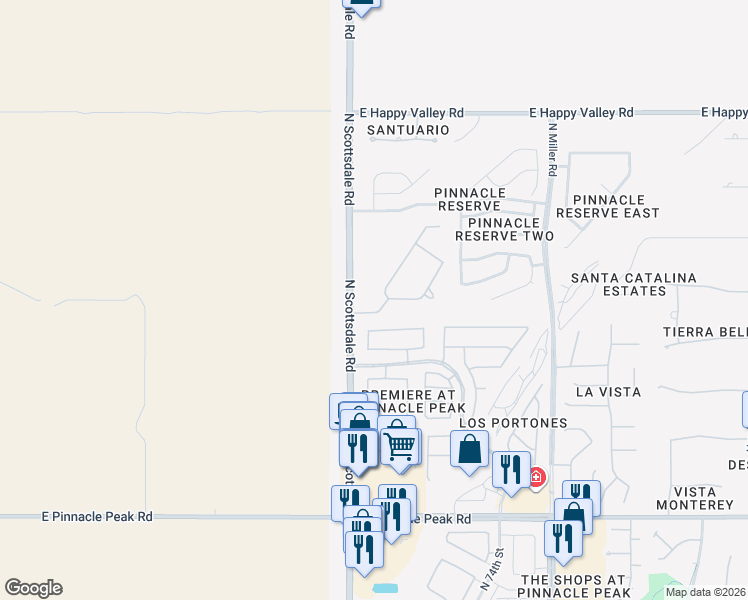 map of restaurants, bars, coffee shops, grocery stores, and more near 24272 North 72nd Way in Scottsdale