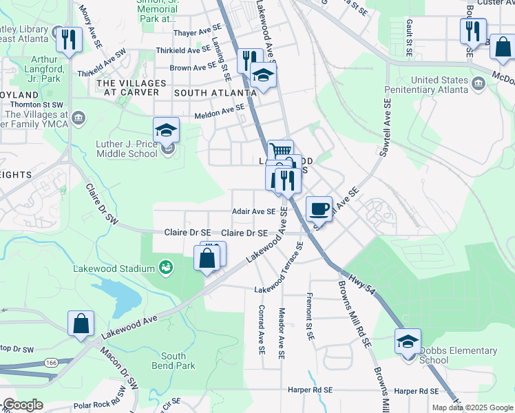map of restaurants, bars, coffee shops, grocery stores, and more near 190 Adair Avenue Southeast in Atlanta