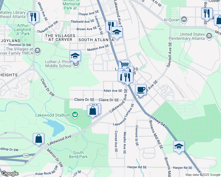 map of restaurants, bars, coffee shops, grocery stores, and more near 174 Adair Avenue Southeast in Atlanta