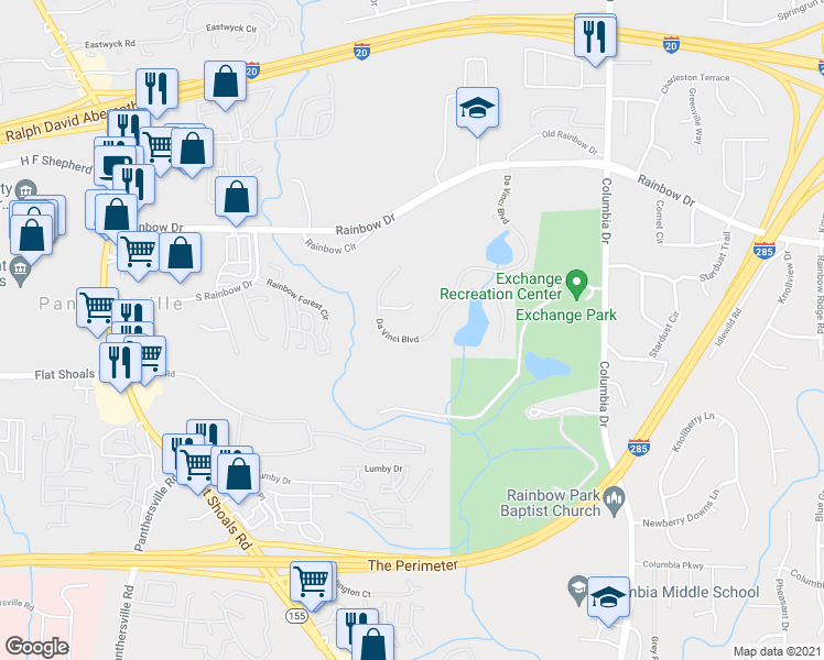 map of restaurants, bars, coffee shops, grocery stores, and more near 2847 Da Vinci Blvd in Decatur