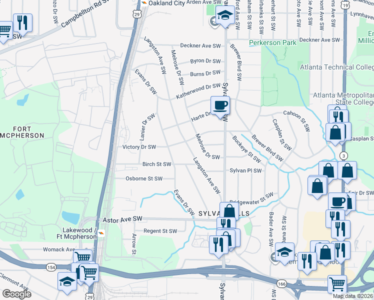 map of restaurants, bars, coffee shops, grocery stores, and more near 1767 Langston Avenue Southwest in Atlanta