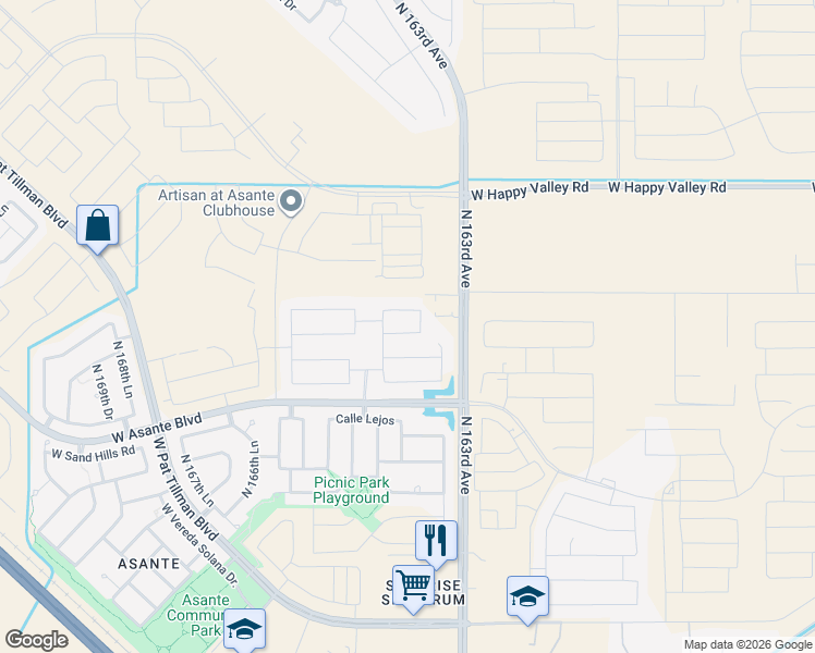 map of restaurants, bars, coffee shops, grocery stores, and more near 16396 West Questa Drive in Surprise