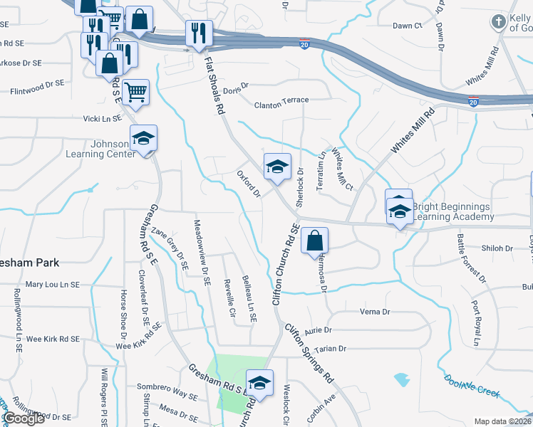 map of restaurants, bars, coffee shops, grocery stores, and more near 2784 Oxford Drive in Decatur