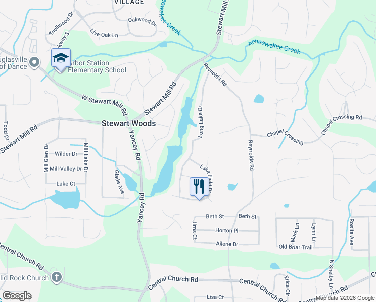 map of restaurants, bars, coffee shops, grocery stores, and more near 3645 Long Lake Dr in Douglasville