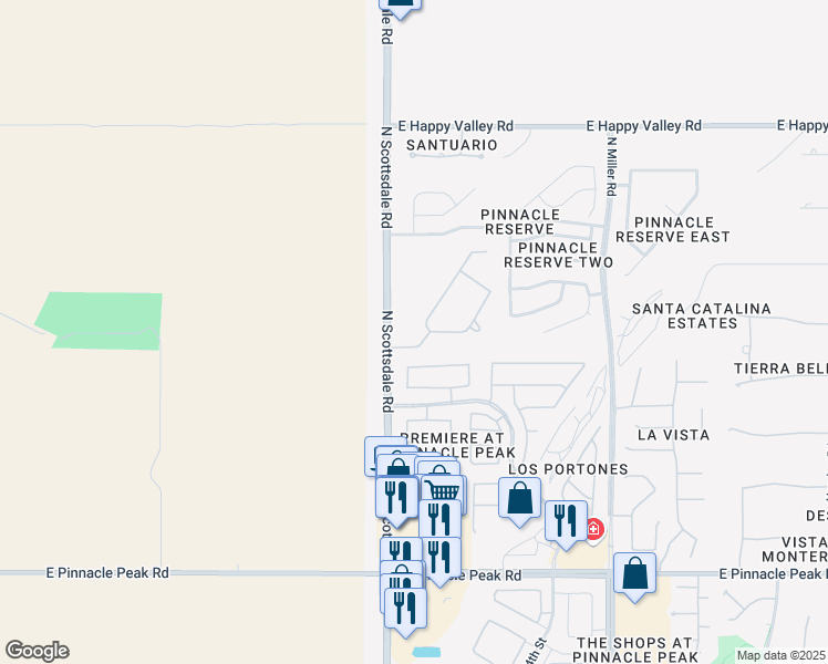 map of restaurants, bars, coffee shops, grocery stores, and more near 24292 North 72nd Way in Scottsdale
