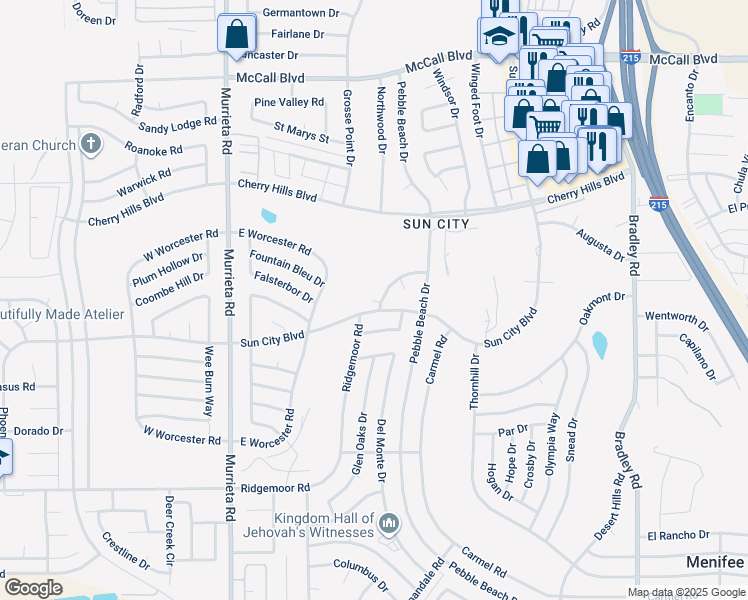 map of restaurants, bars, coffee shops, grocery stores, and more near 26391 Cedar Crest Drive in Menifee