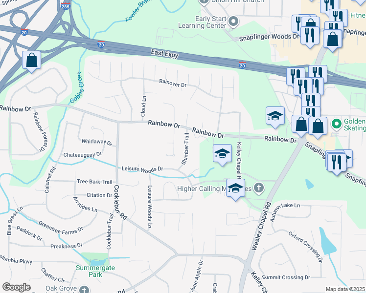 map of restaurants, bars, coffee shops, grocery stores, and more near 2756 Hilson Commons in Decatur