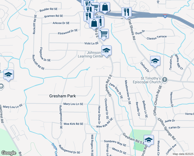 map of restaurants, bars, coffee shops, grocery stores, and more near 2015 Boulderview Drive Southeast in Atlanta