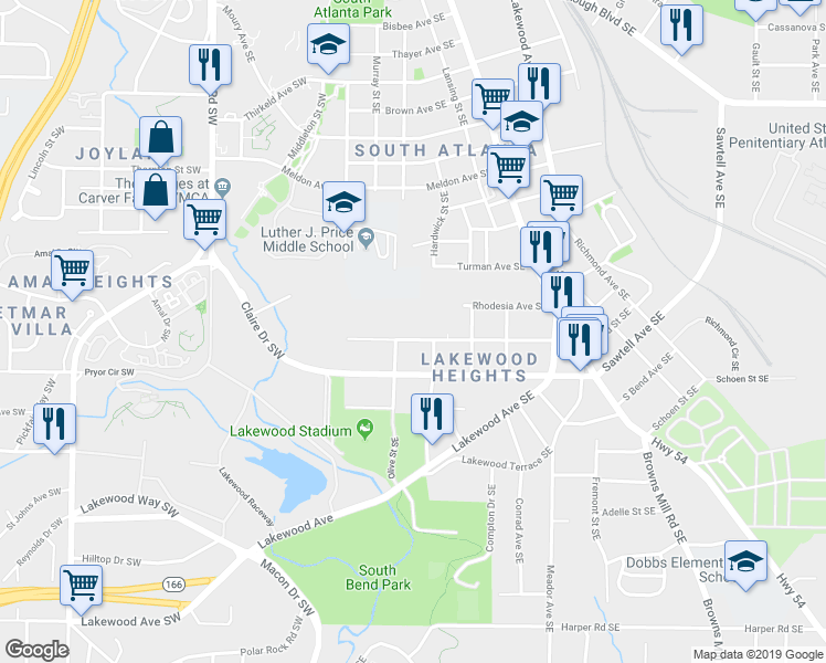 map of restaurants, bars, coffee shops, grocery stores, and more near 82 Adair Avenue Southeast in Atlanta