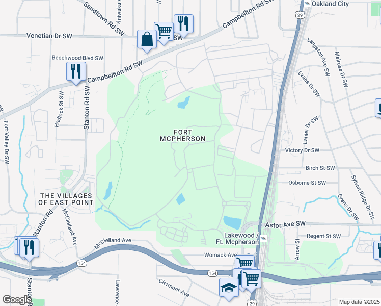 map of restaurants, bars, coffee shops, grocery stores, and more near in Atlanta