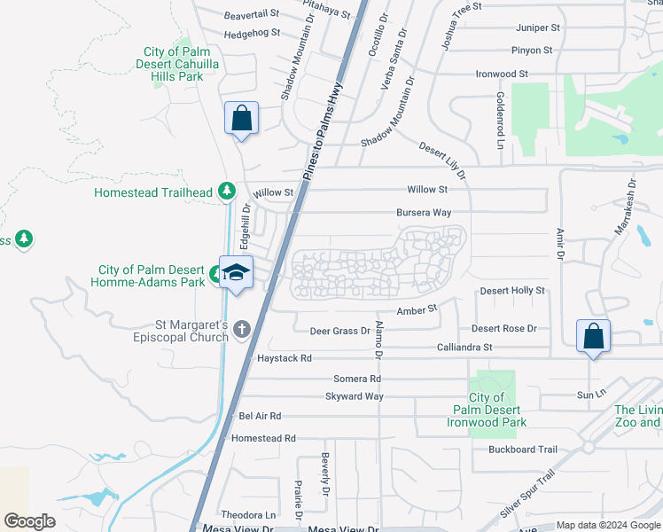 map of restaurants, bars, coffee shops, grocery stores, and more near 72847 Don Larson Lane in Palm Desert