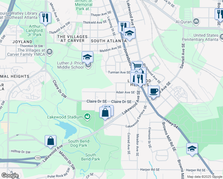 map of restaurants, bars, coffee shops, grocery stores, and more near 126 Adair Ave SE in Atlanta
