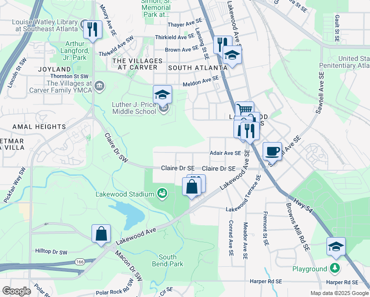 map of restaurants, bars, coffee shops, grocery stores, and more near 82 Adair Ave SE in Atlanta