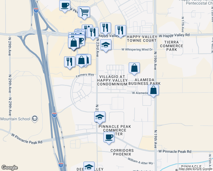 map of restaurants, bars, coffee shops, grocery stores, and more near Unnamed Road in Phoenix