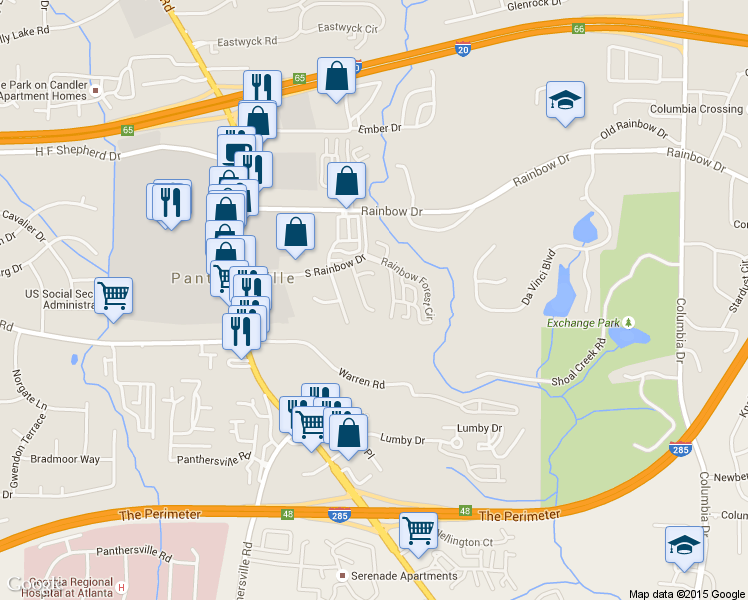 map of restaurants, bars, coffee shops, grocery stores, and more near 1554 Eastern Sunrise Lane in Decatur