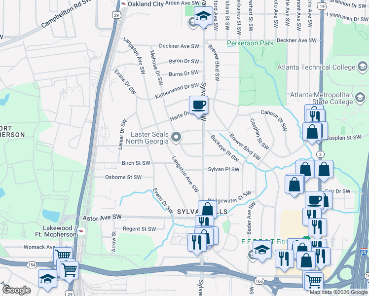 map of restaurants, bars, coffee shops, grocery stores, and more near 1768 Melrose Drive Southwest in Atlanta