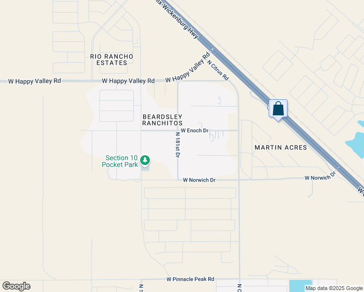map of restaurants, bars, coffee shops, grocery stores, and more near 24415 North 181st Drive in Surprise