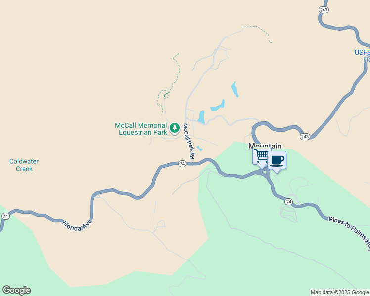 map of restaurants, bars, coffee shops, grocery stores, and more near 28591 McCall Park Road in Mountain Center