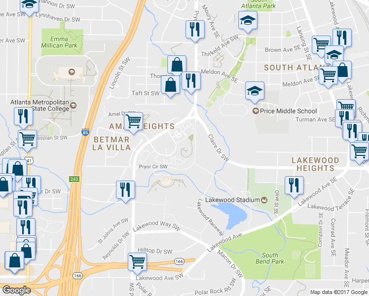 map of restaurants, bars, coffee shops, grocery stores, and more near 240 Amal Drive in Atlanta