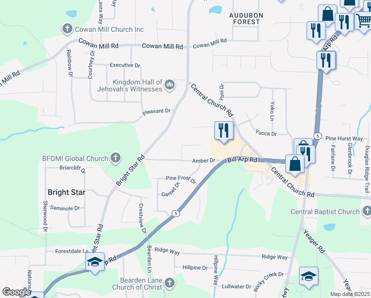 map of restaurants, bars, coffee shops, grocery stores, and more near 6302 Sherrian Street in Douglasville