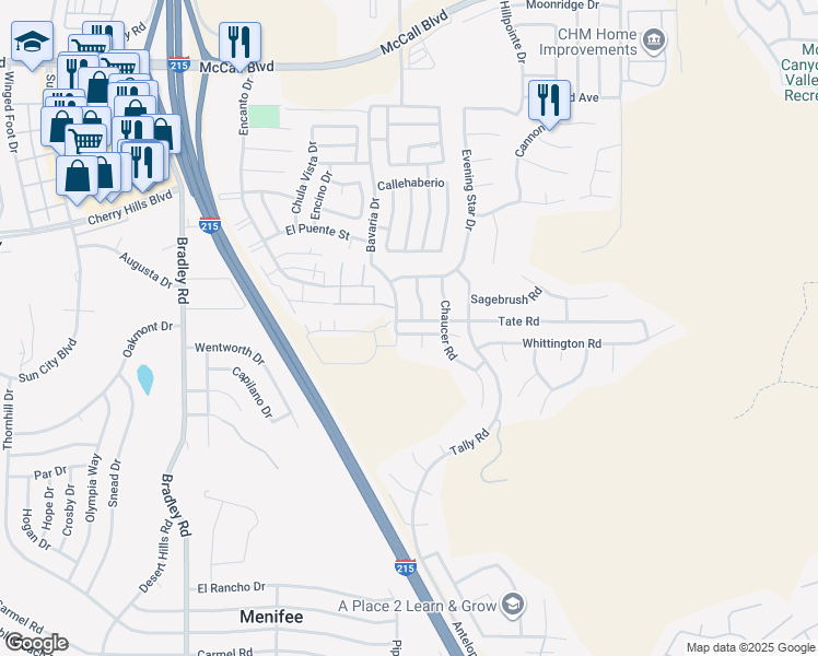 map of restaurants, bars, coffee shops, grocery stores, and more near 27542 Regent Lane in Menifee