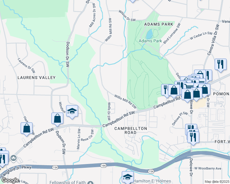 map of restaurants, bars, coffee shops, grocery stores, and more near 1796 Willis Mill Road Southwest in Atlanta