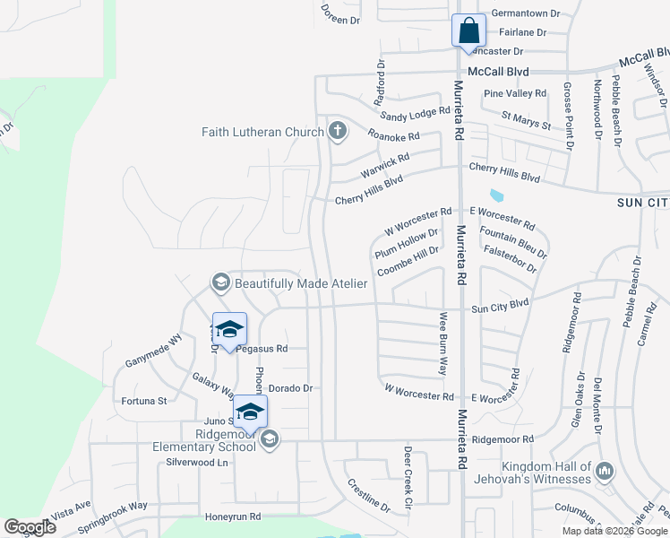 map of restaurants, bars, coffee shops, grocery stores, and more near 28520 Portsmouth Drive in Menifee